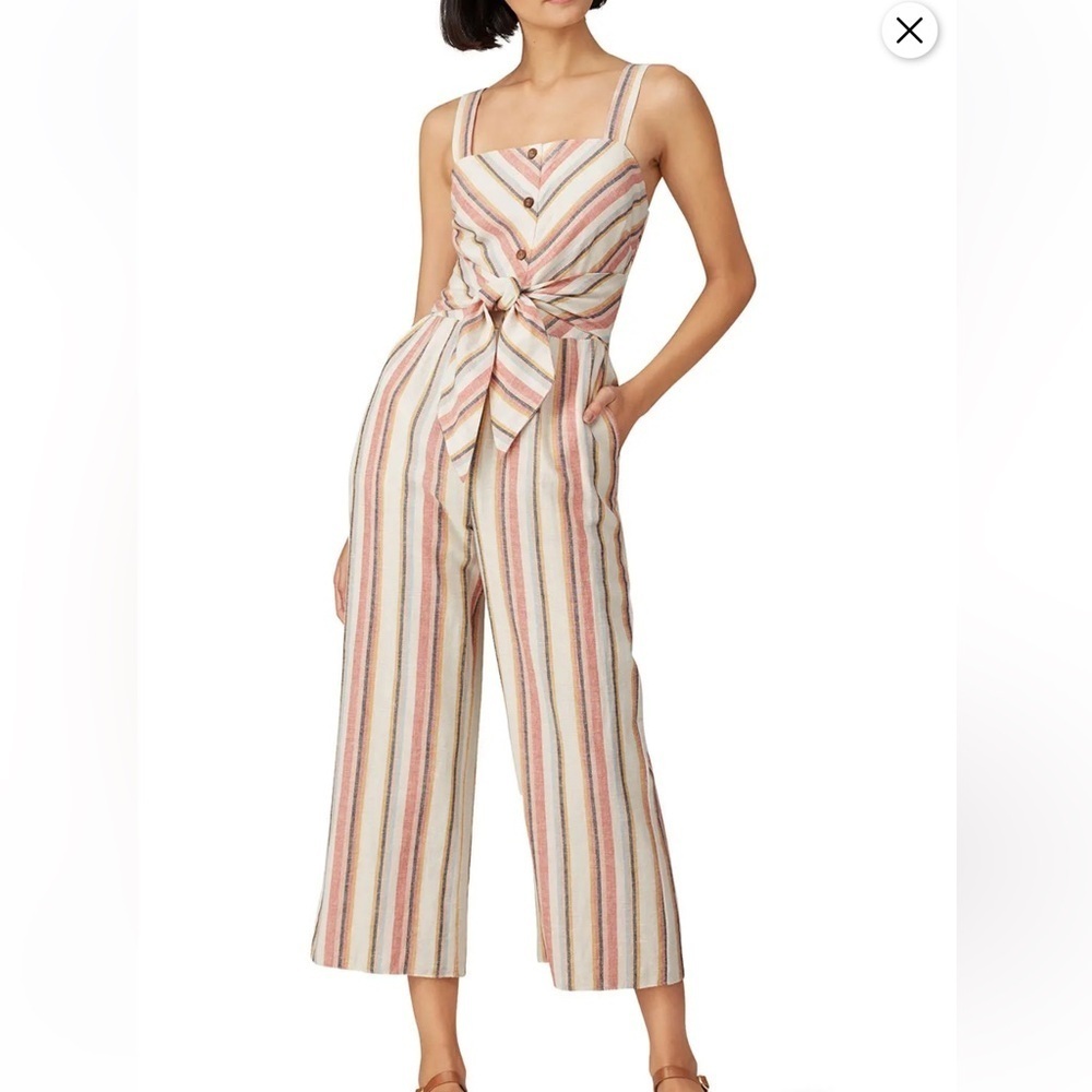 Saylor Ilhan Chevron Striped Tie Waist Button Front Jumpsuit Multicolor Sz M